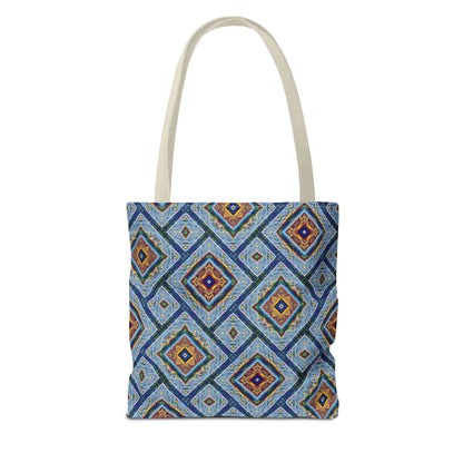 Blue Fusion Tiling Tote Bag – Blue Geometric Canvas, Modern Tile Pattern, Diamond Design Everyday Bag