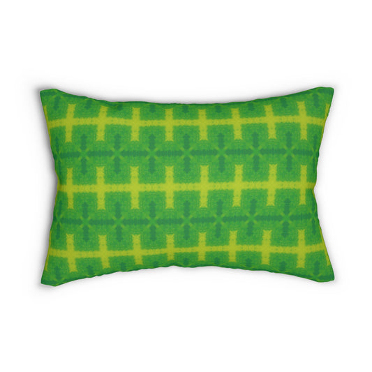 Green and Yellow Geometric Lumbar Pillow – Vibrant Boho Accent Cushion for Retro or Eclectic Home Decor