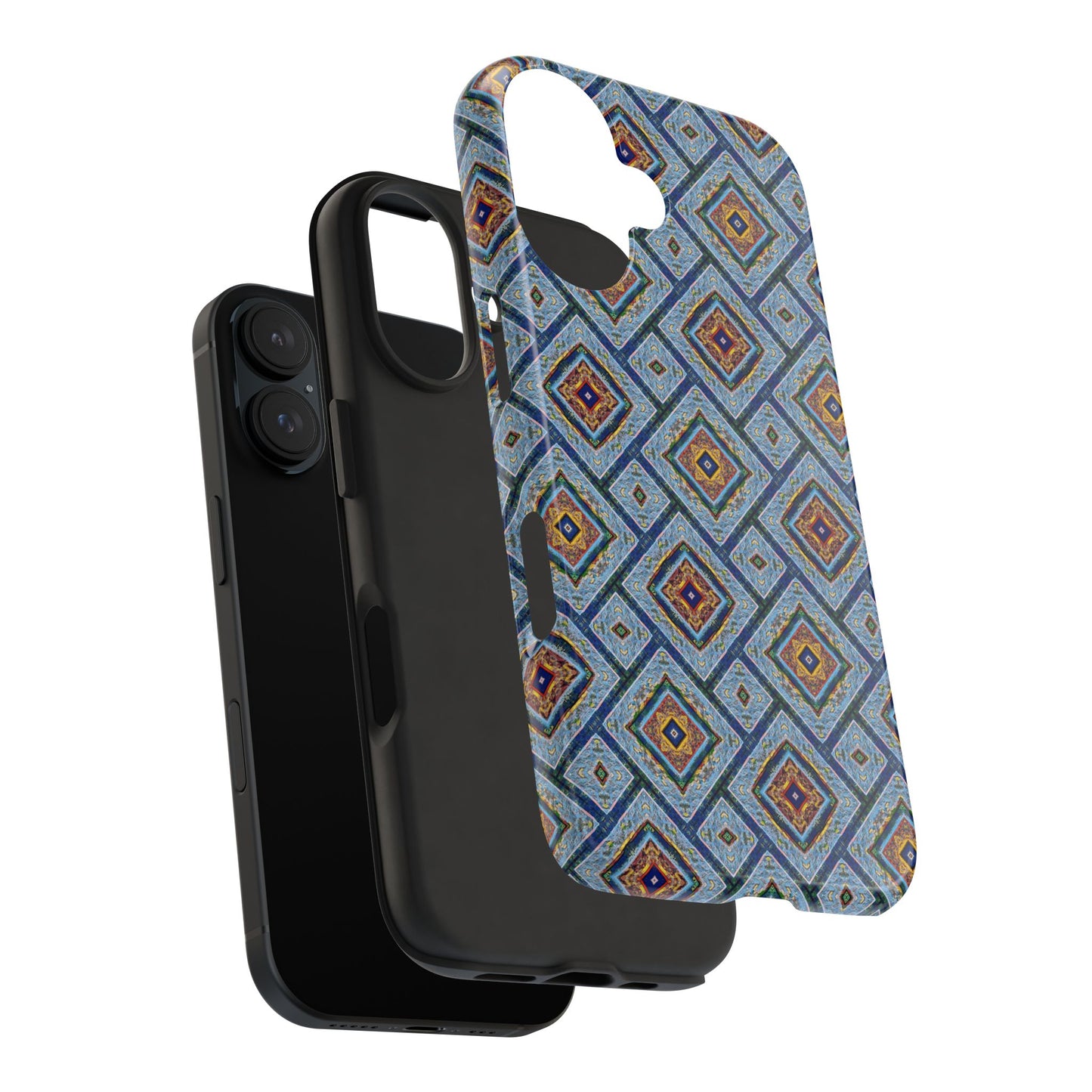 Blue Fusion Tiling Tough Case – Blue Geometric Phone Case, Modern Diamond Pattern Cover, Abstract Tile Design