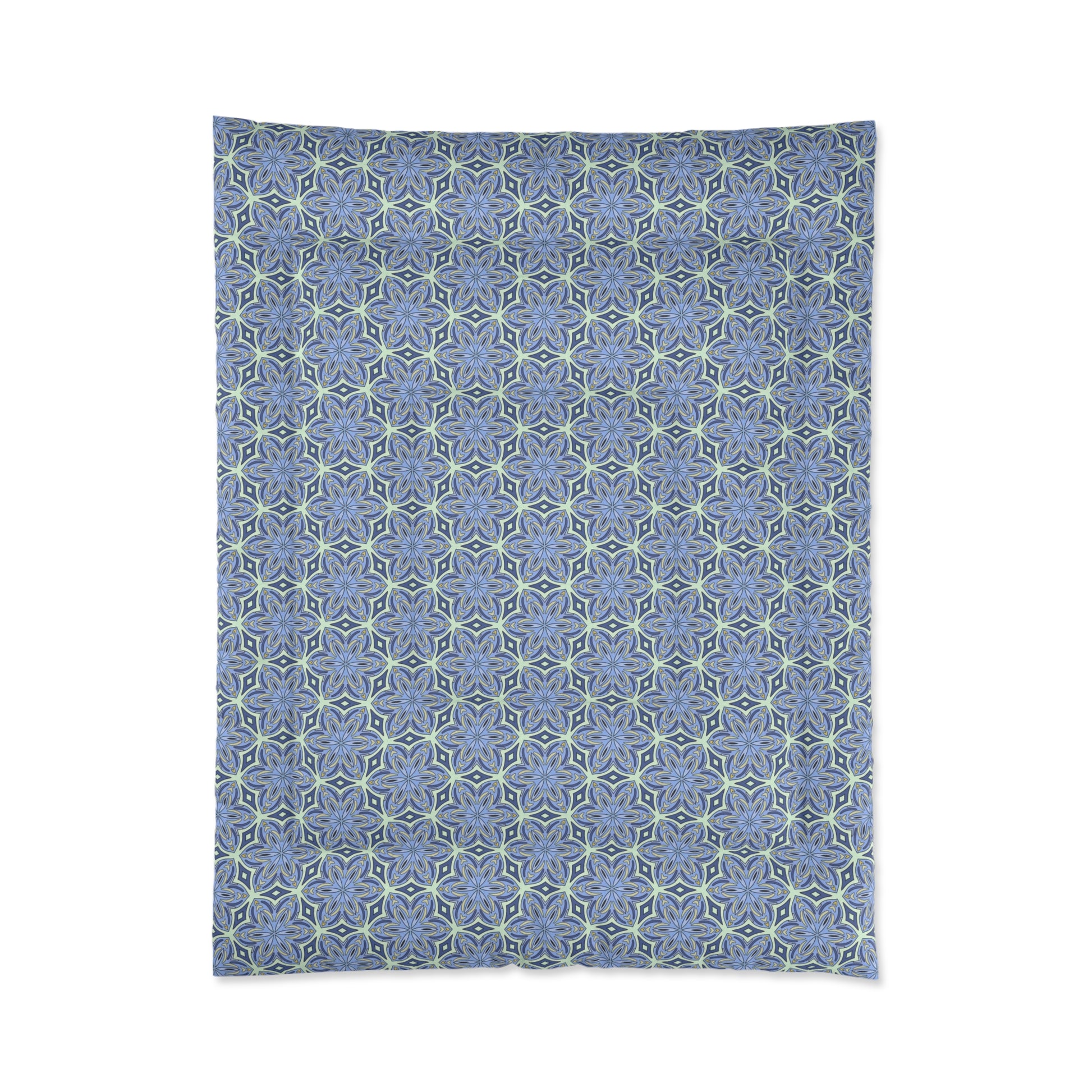 pastel blue and yellow modern bedspread