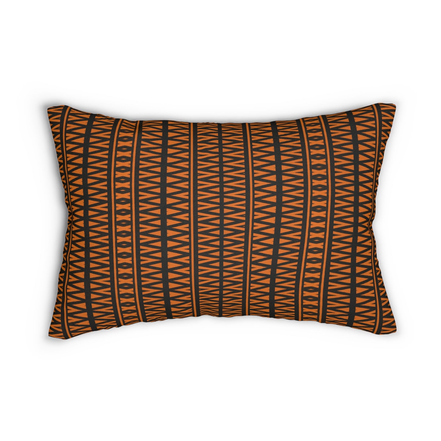 Tribal Geometric Lumbar Pillow – Burnt Orange & Black Decorative Cushion for Boho, Rustic, or Global Decor Homes