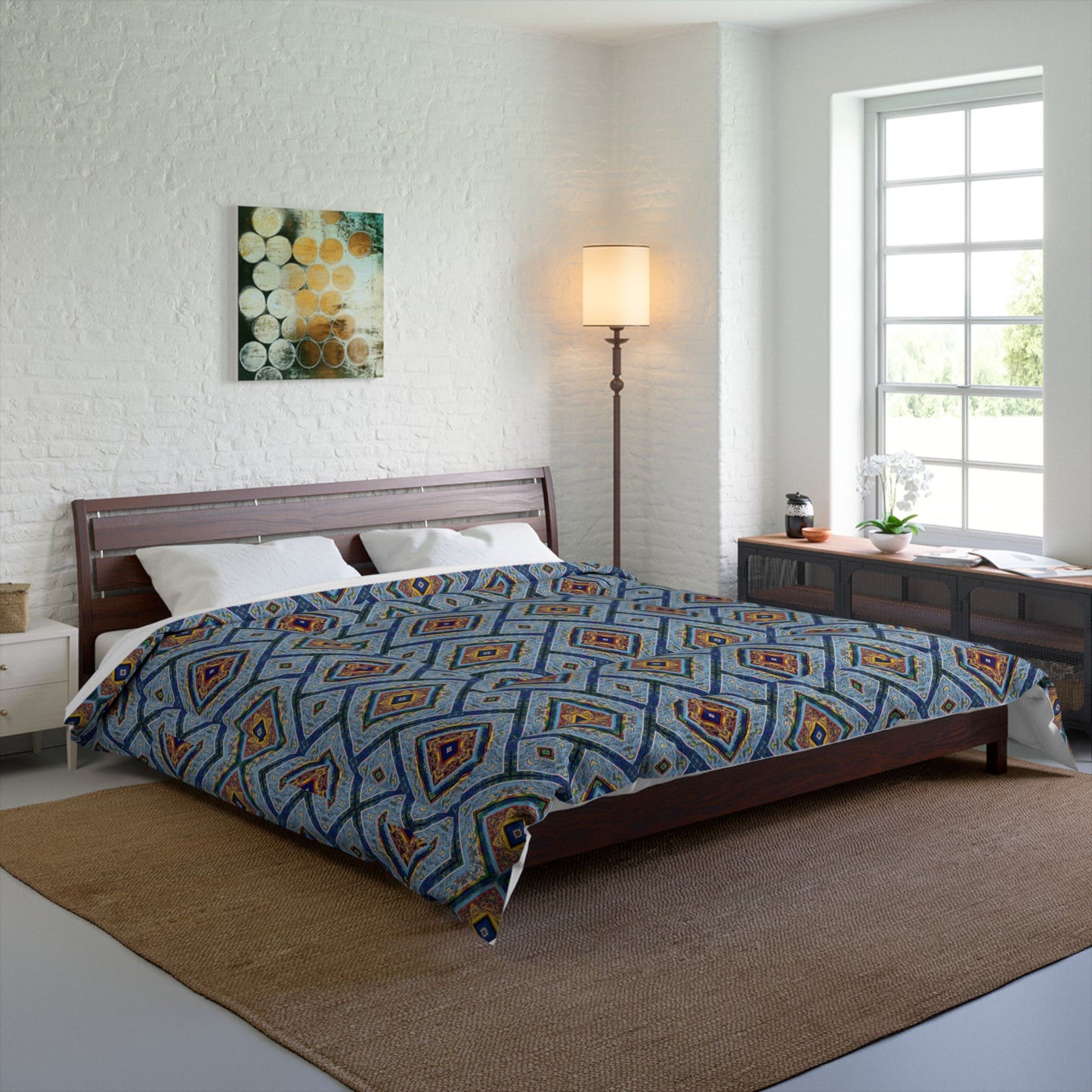 Blue Fusion Tiling Comforter – Blue Geometric Bedding, Modern Tile Pattern, Diamond Design Comforter for Bedroom