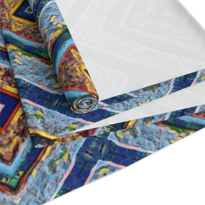 Blue Fusion Tiling Table Runner – Blue Geometric Dining Decor, Modern Tile Pattern Runner