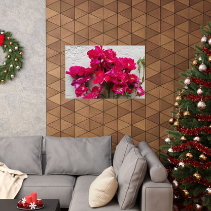 Bougainvillea Against White Stucco Wall Poster – Vibrant Floral Photography Wall Art