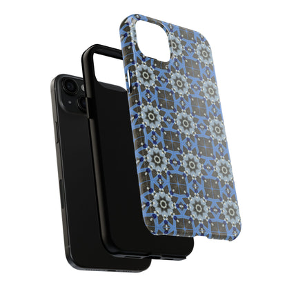Blue Quilt Pattern Phone Case – Geometric Floral Protective Cover for iPhone & Android Models