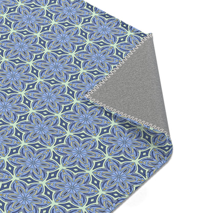 Pale Cornflower Blue and Yellow Area Rug – Geometric Modern Floor Decor for Living Rooms and Bedrooms