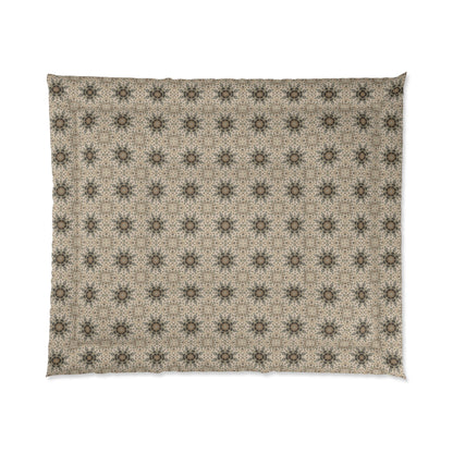 Desert Suns Comforter – Boho Sunburst Bedding, Beige Neutral Tones Mandala Design