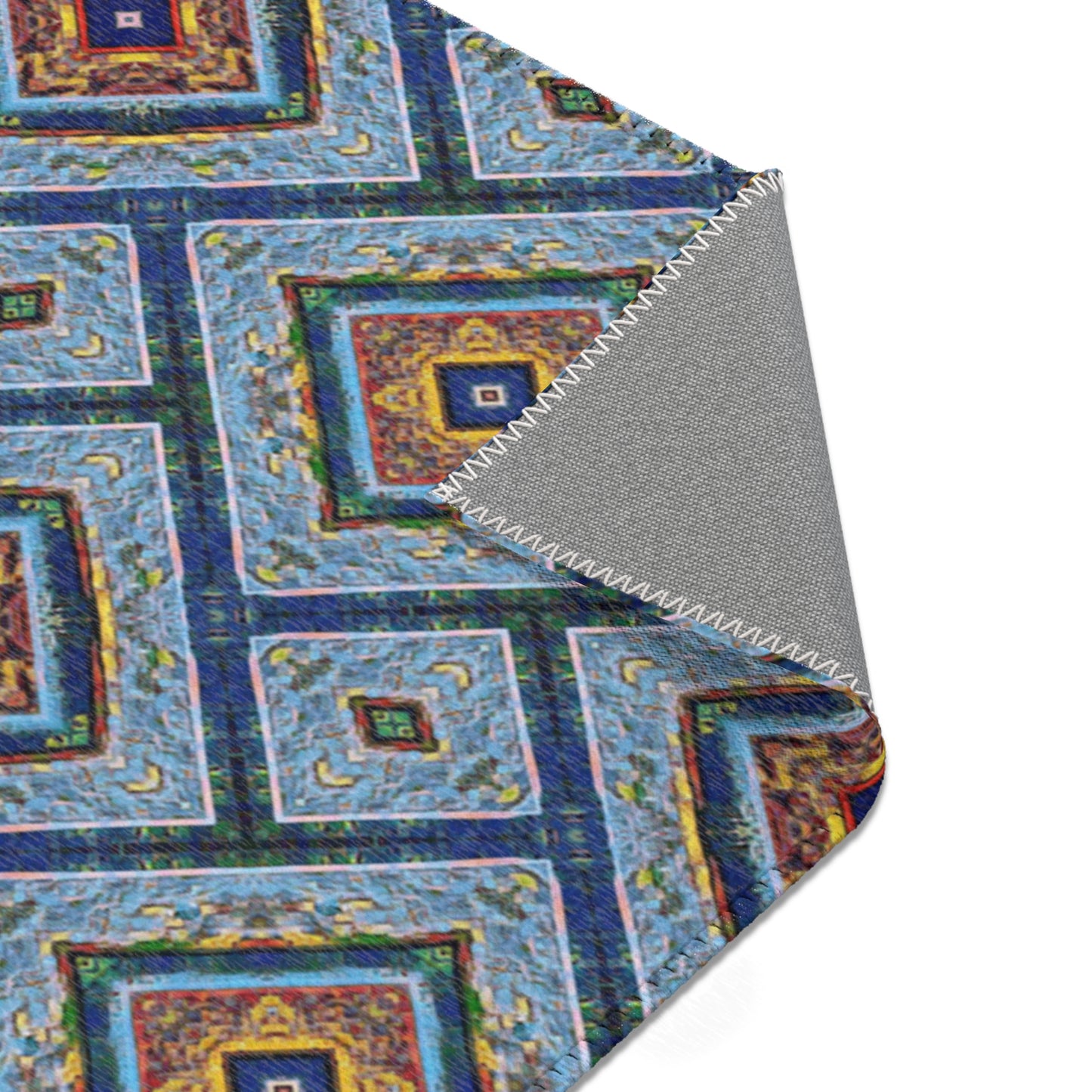 Blue Fusion Tiling Area Rug – Blue Geometric Home Decor, Modern Tile Pattern, Diamond Design Accent Rug