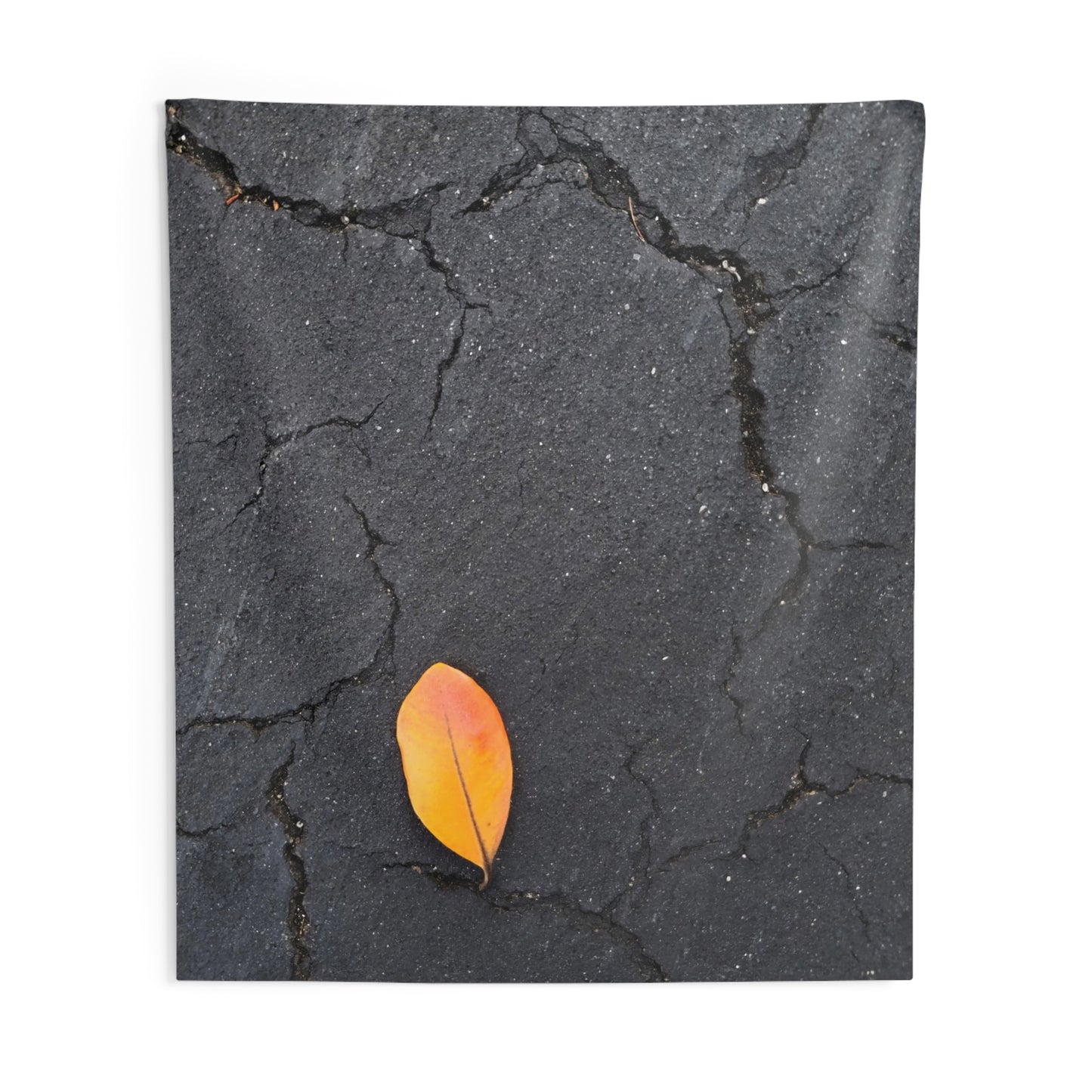 Orange Leaf Against Black Concrete Wall Tapestry – Modern Nature Photography Fabric Wall Hanging