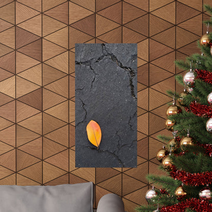 Orange Leaf Against Black Concrete Poster – Minimalist Nature Photography Wall Art