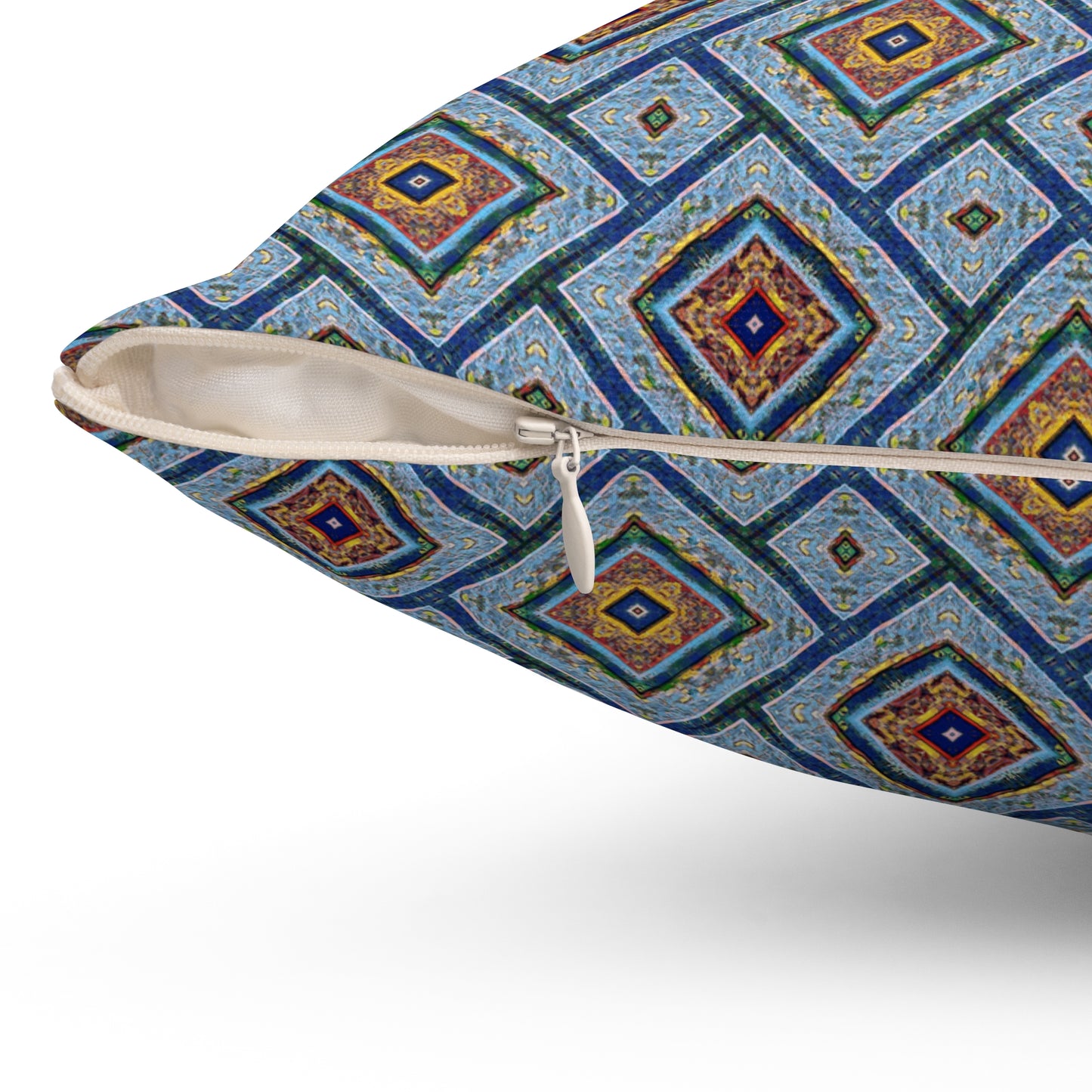 Blue Fusion Tiling Decorative Pillow – Blue Geometric Throw, Diamond Pattern Accent Pillow for Home Decor