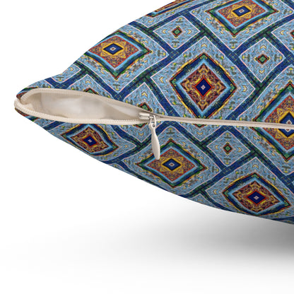 Blue Fusion Tiling Decorative Pillow – Blue Geometric Throw, Diamond Pattern Accent Pillow for Home Decor