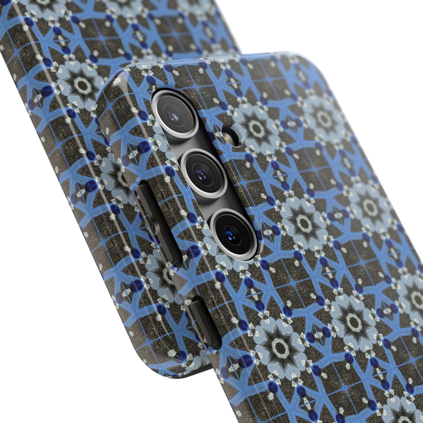 Blue Quilt Pattern Phone Case – Geometric Floral Protective Cover for iPhone & Android Models