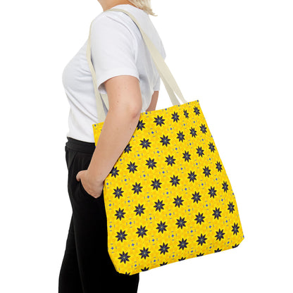Navy Blue Flowers Tote Bag – Bold Floral Canvas Tote for Boho Chic Style