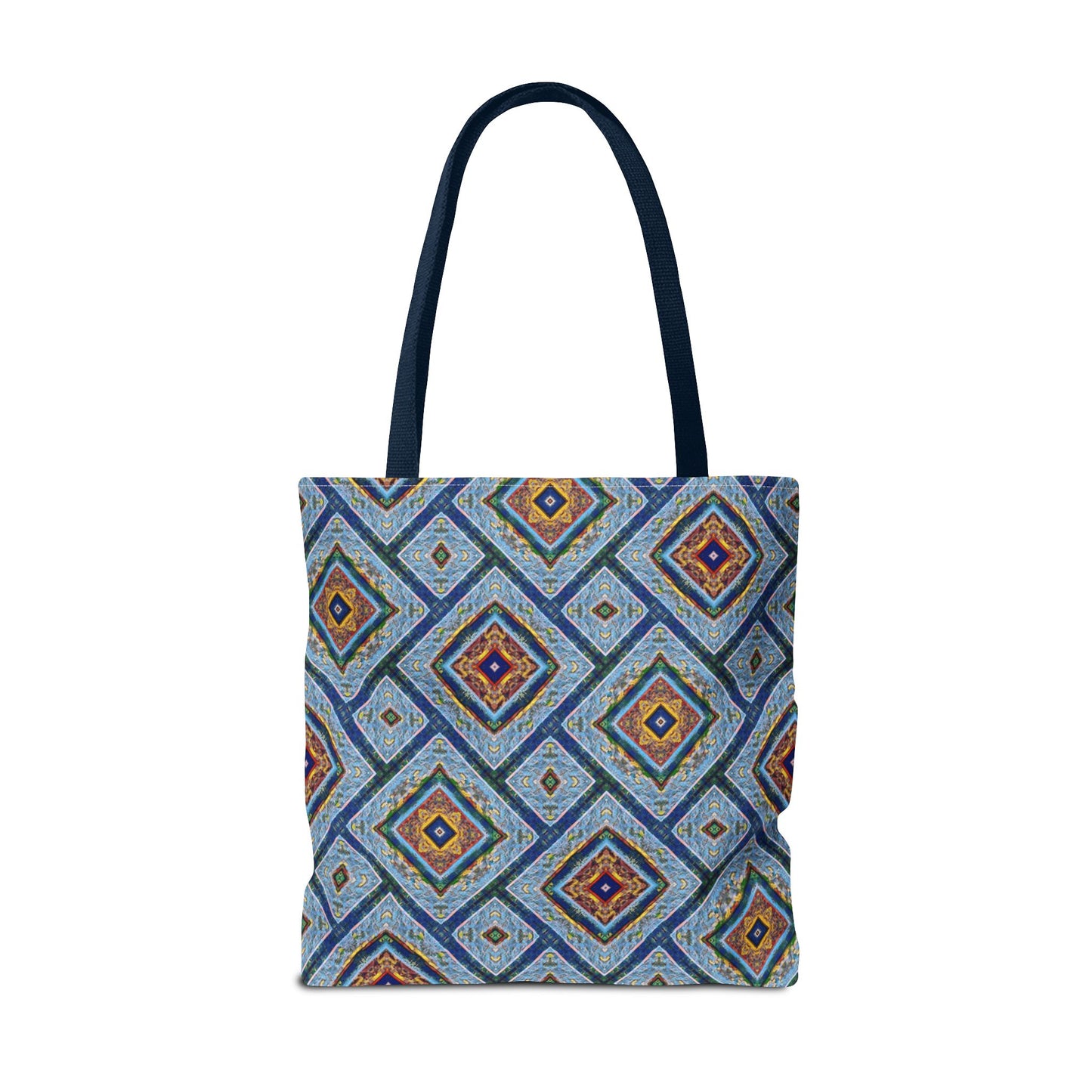 Blue Fusion Tiling Tote Bag – Blue Geometric Canvas, Modern Tile Pattern, Diamond Design Everyday Bag