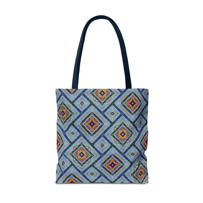 Blue Fusion Tiling Tote Bag – Blue Geometric Canvas, Modern Tile Pattern, Diamond Design Everyday Bag