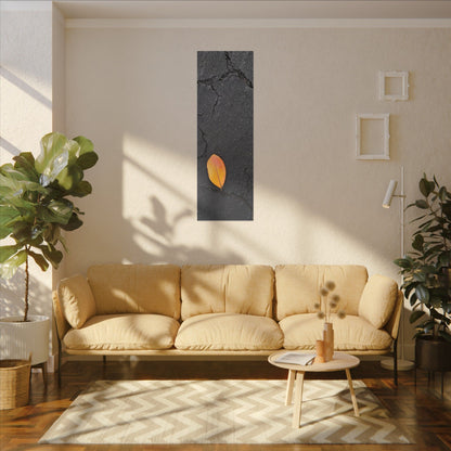 Orange Leaf Against Black Concrete Minimalistic Canvas Print – Contemporary Nature Photography Wall Art