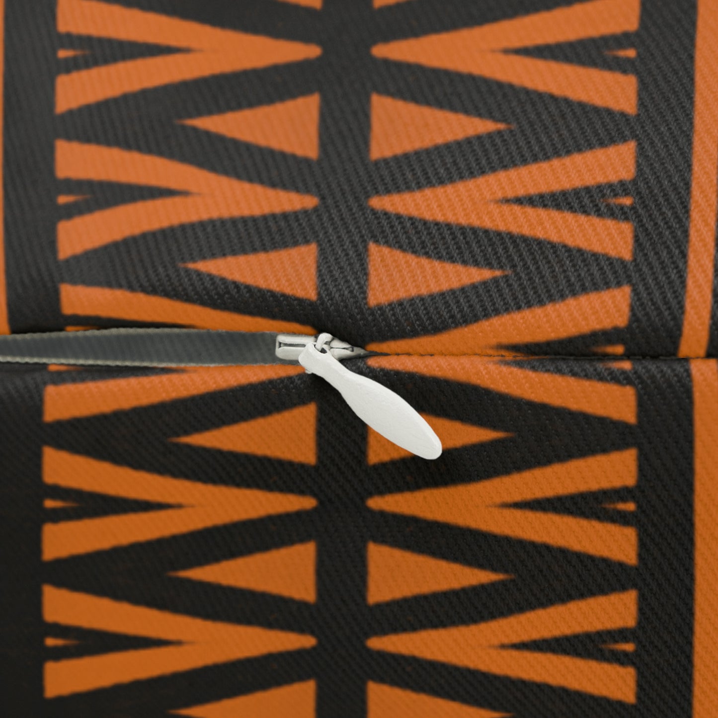 Tribal Geometric Lumbar Pillow – Burnt Orange & Black Decorative Cushion for Boho, Rustic, or Global Decor Homes