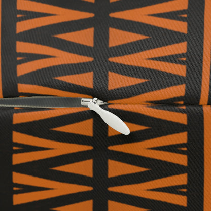 Tribal Geometric Lumbar Pillow – Burnt Orange & Black Decorative Cushion for Boho, Rustic, or Global Decor Homes