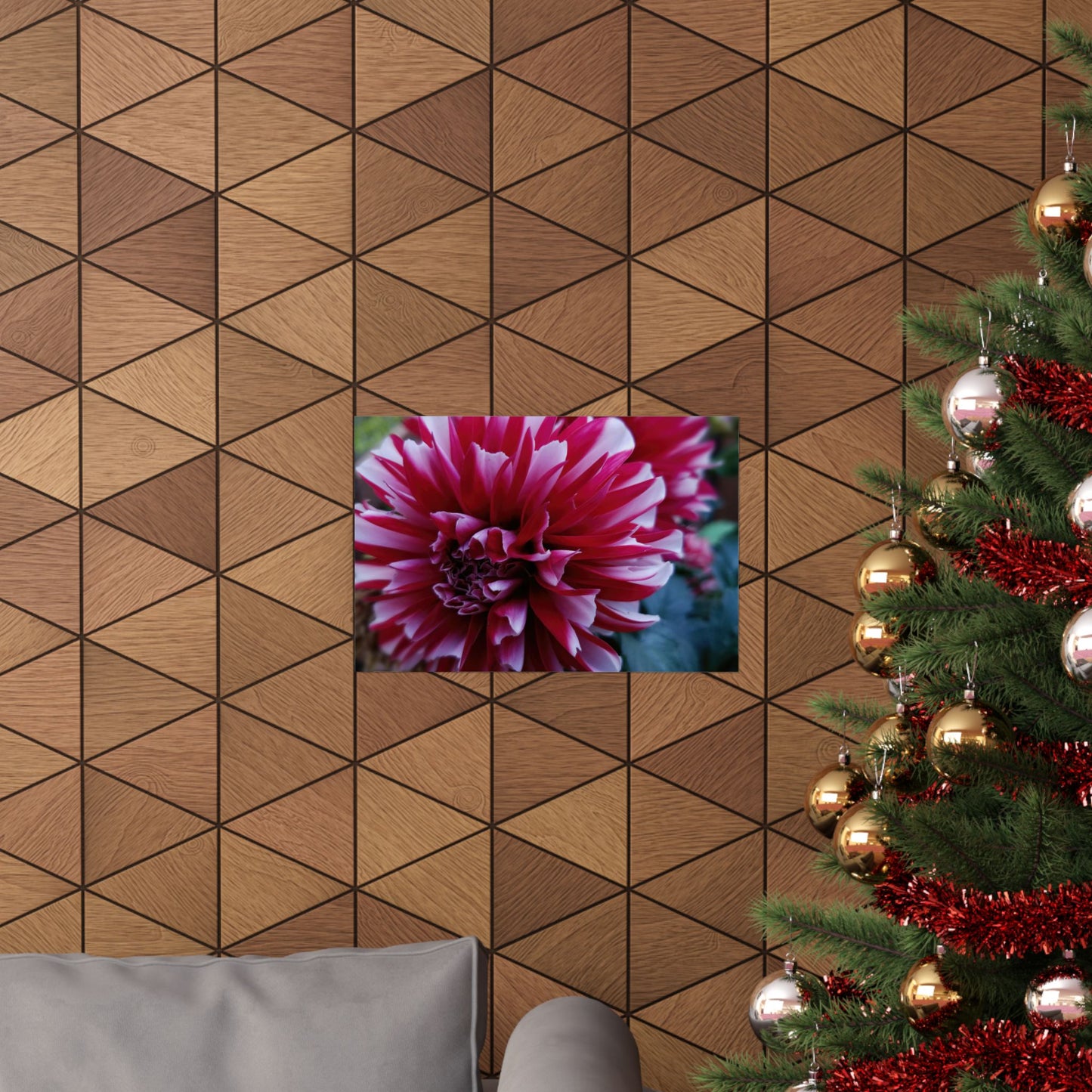 Red and White Dahlia Wall Poster – Botanical Floral Art Print, Cottagecore Summer Bloom Decor
