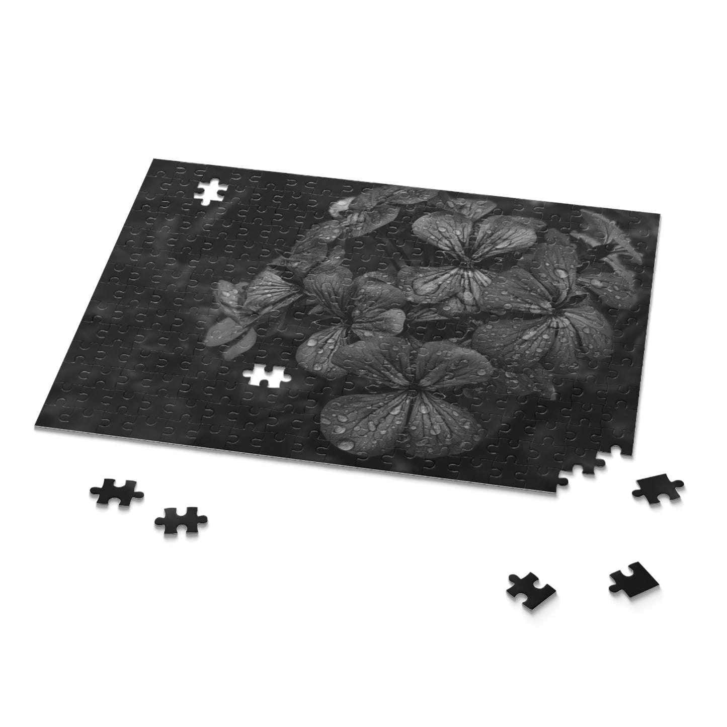 Geranium After a Light Rain Puzzle – Black and White Floral Photography Jigsaw Puzzle for Adults and Teens, Modern Botanical Gift Idea