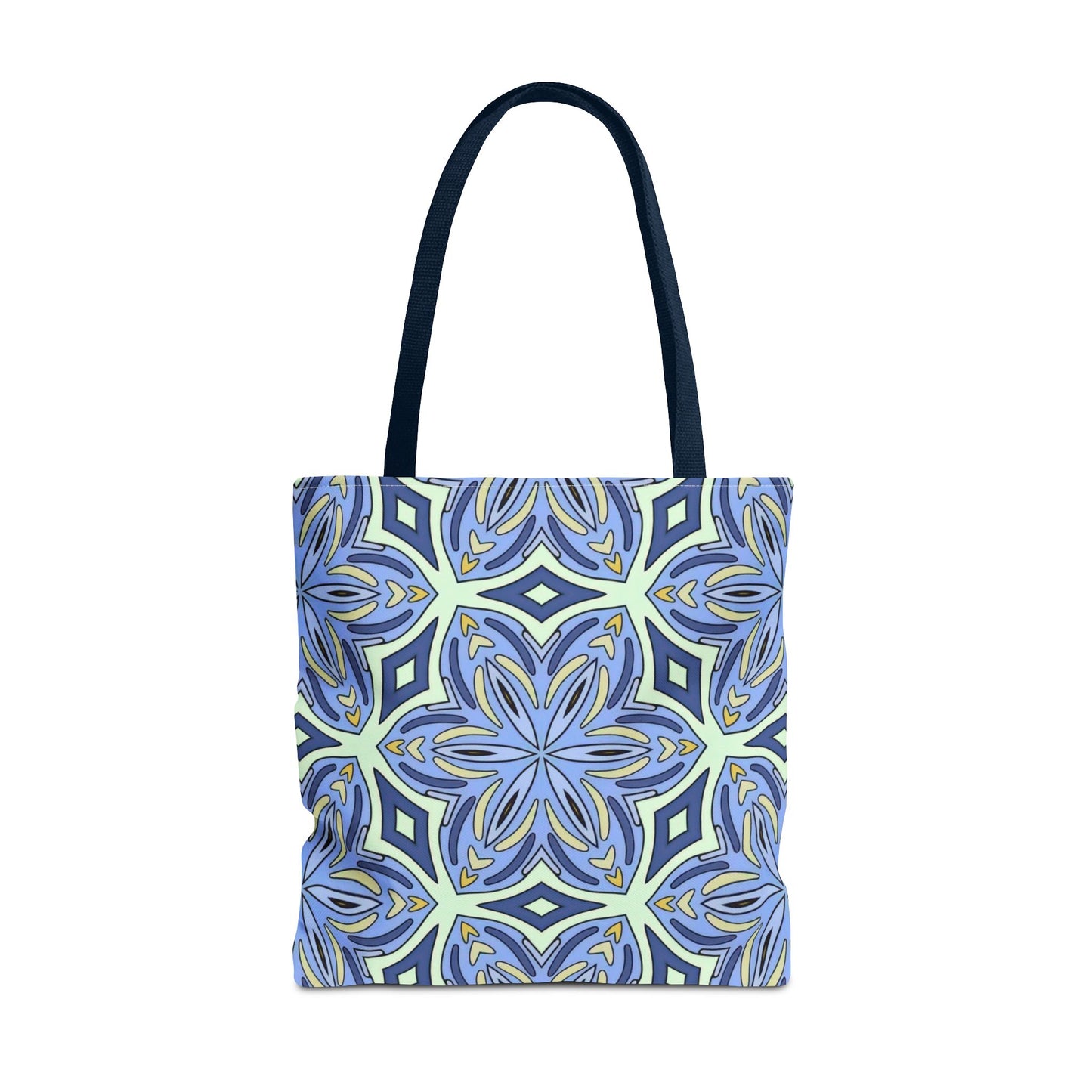 Pale Cornflower Blue and Yellow Tote Bag – Geometric Floral Pattern Reusable Shopping Bag for Everyday Use