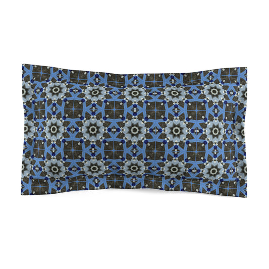 Blue Quilt Pattern Sham – Blue Quilted Pillow Cover, Vintage Tile Euro Sham, Geometric Cotton Decor