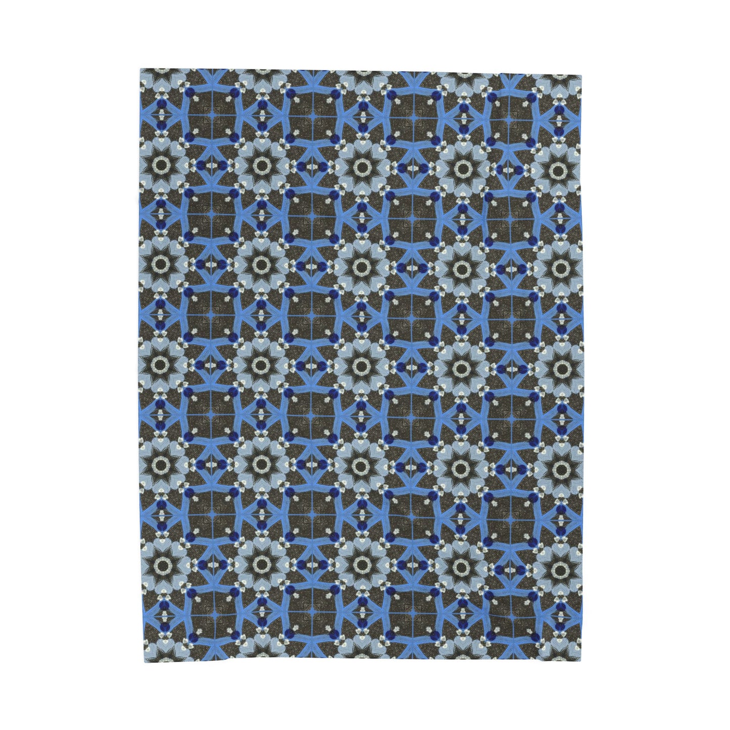 Blue Quilt Pattern Velveteen Plush Blanket – Soft Geometric Throw Blanket for Home Decor