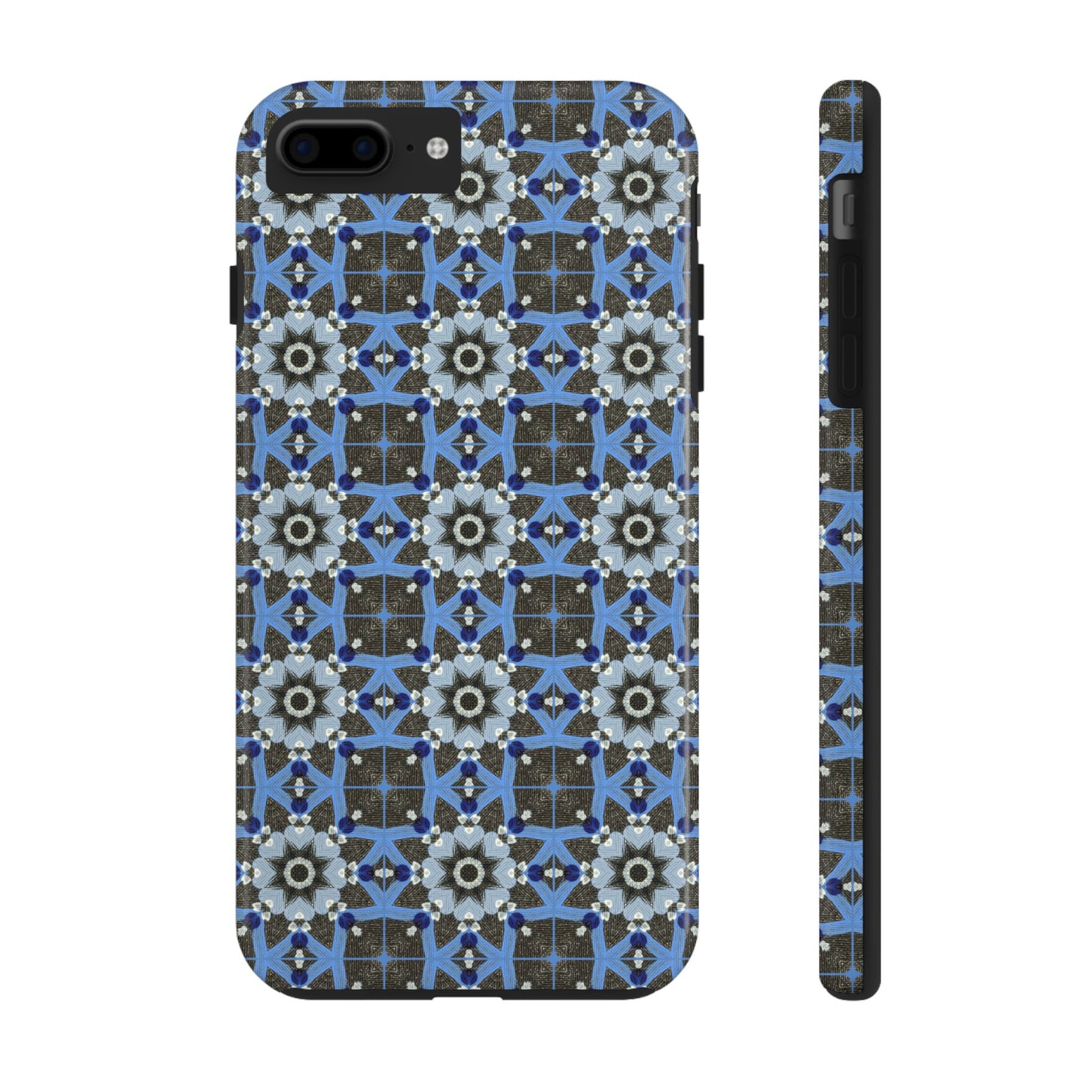 Blue Quilt Pattern Phone Case – Geometric Floral Protective Cover for iPhone & Android Models