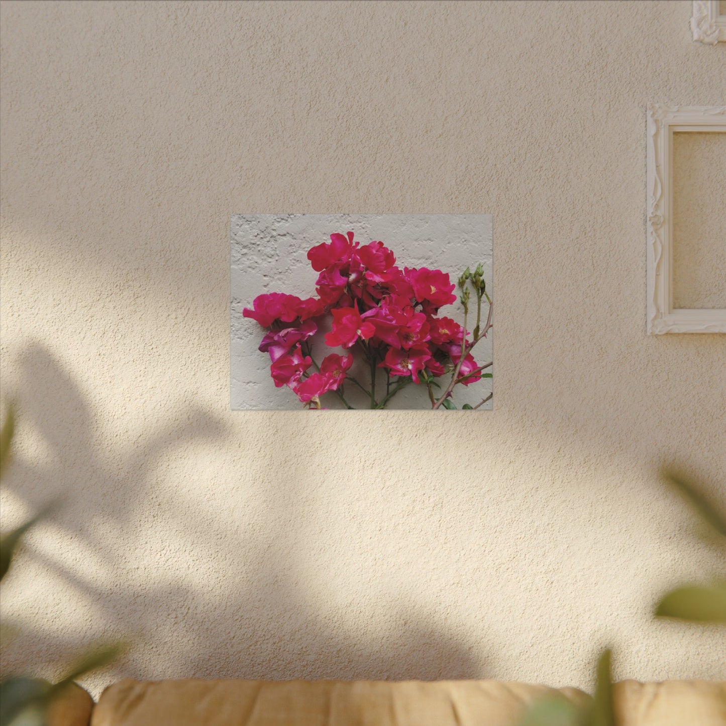 Bougainvillea floral pop art canvas print with white wall