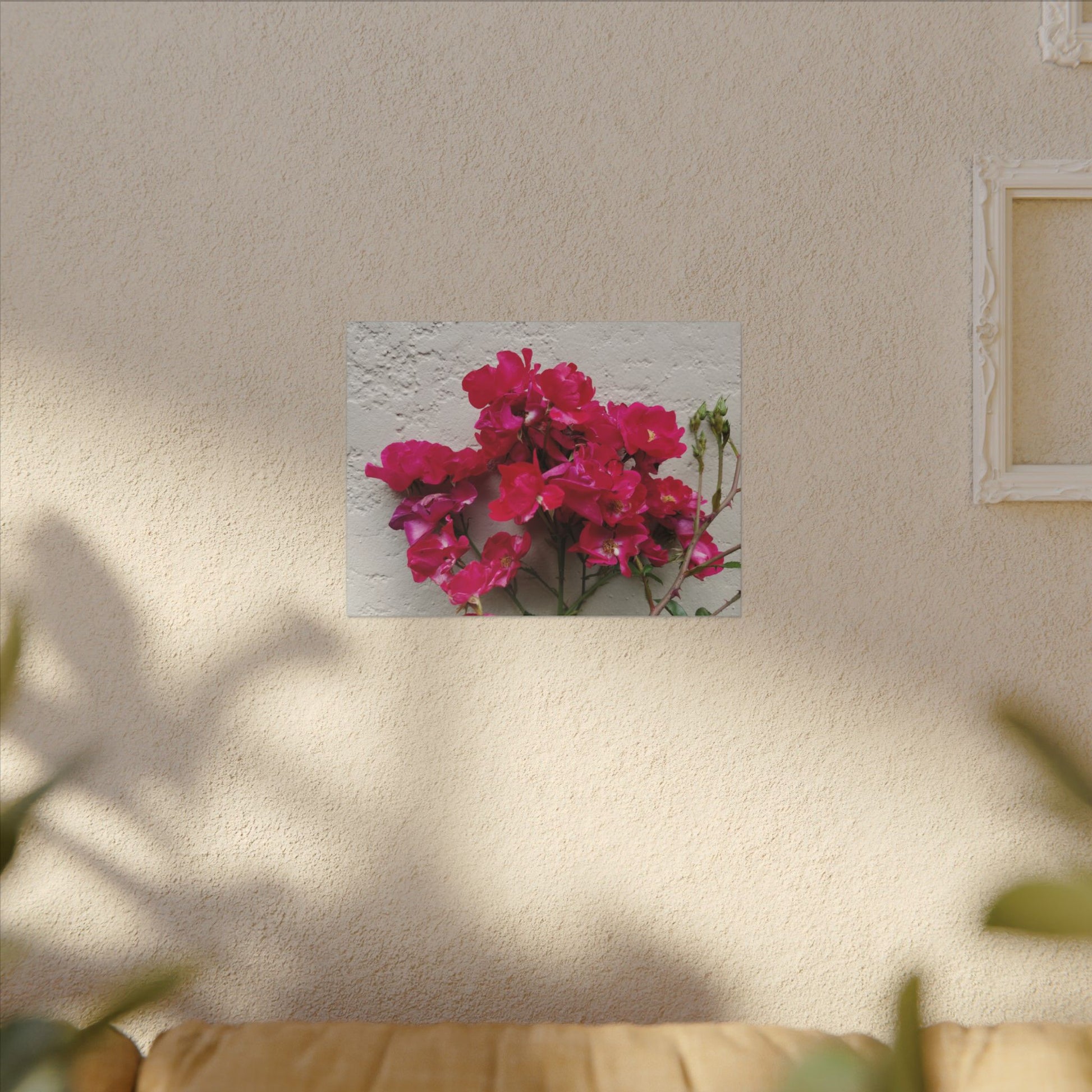 Bougainvillea floral pop art canvas print with white wall