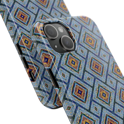 Blue Fusion Tiling Tough Case – Blue Geometric Phone Case, Modern Diamond Pattern Cover, Abstract Tile Design