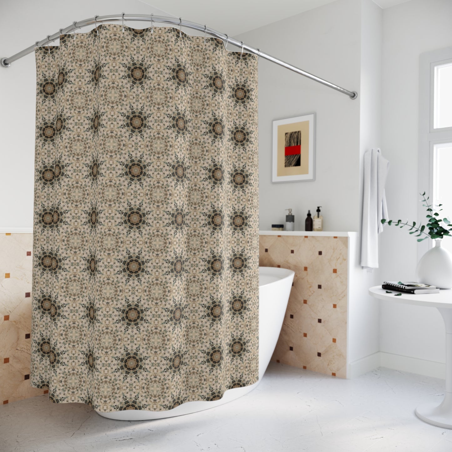 Desert Suns Shower Curtain – Boho Desert Sun Bathroom Decor, Southwestern Earth-Tone Geometric Curtain