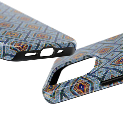 Blue Fusion Tiling Tough Case – Blue Geometric Phone Case, Modern Diamond Pattern Cover, Abstract Tile Design