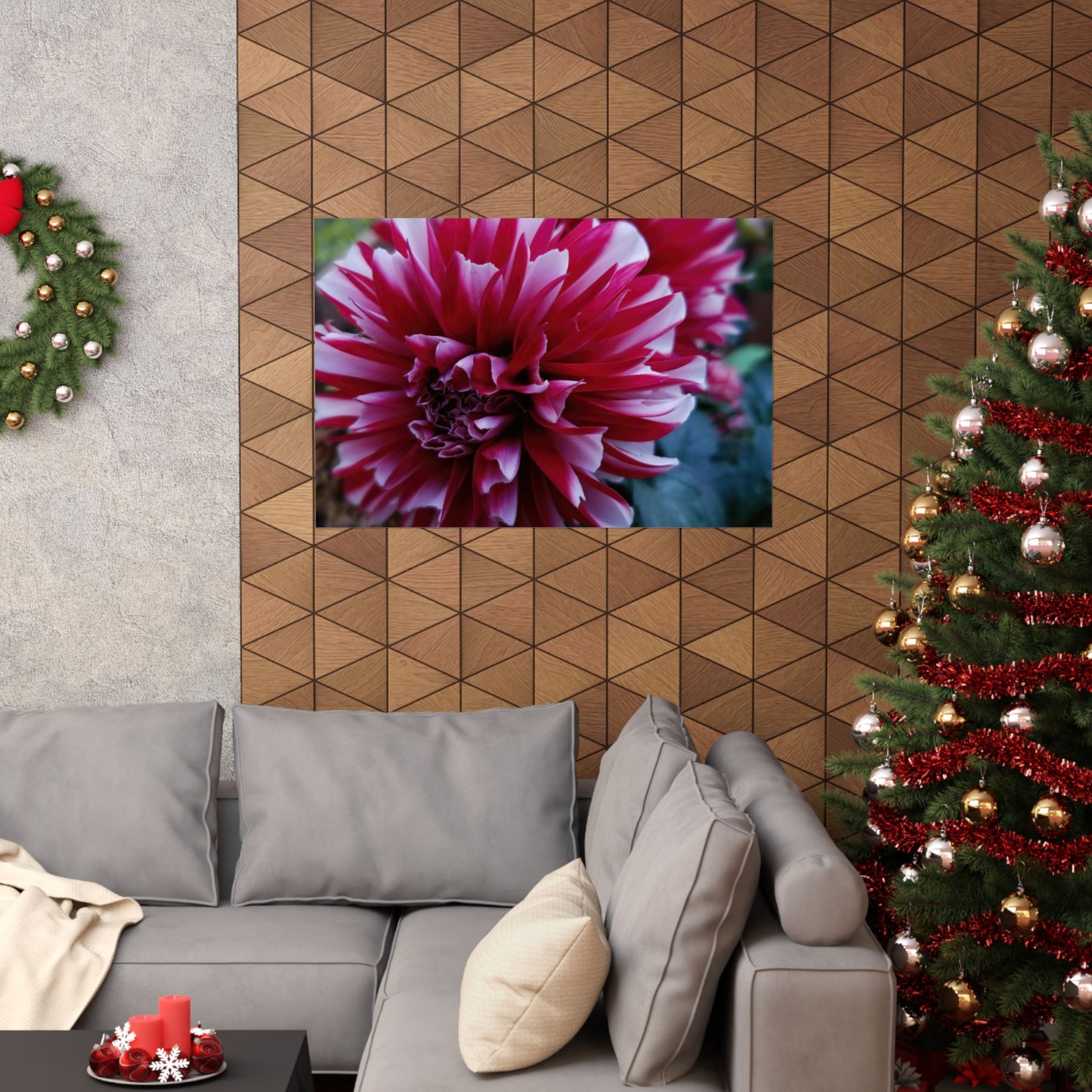 Red and White Dahlia Wall Poster – Botanical Floral Art Print, Cottagecore Summer Bloom Decor