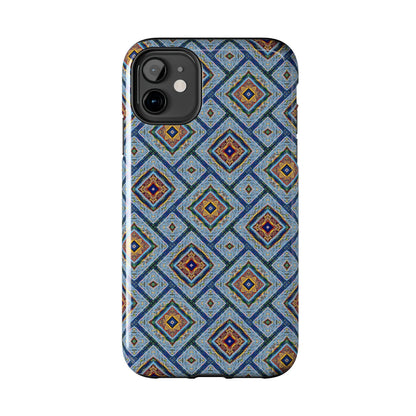 Blue Fusion Tiling Tough Case – Blue Geometric Phone Case, Modern Diamond Pattern Cover, Abstract Tile Design