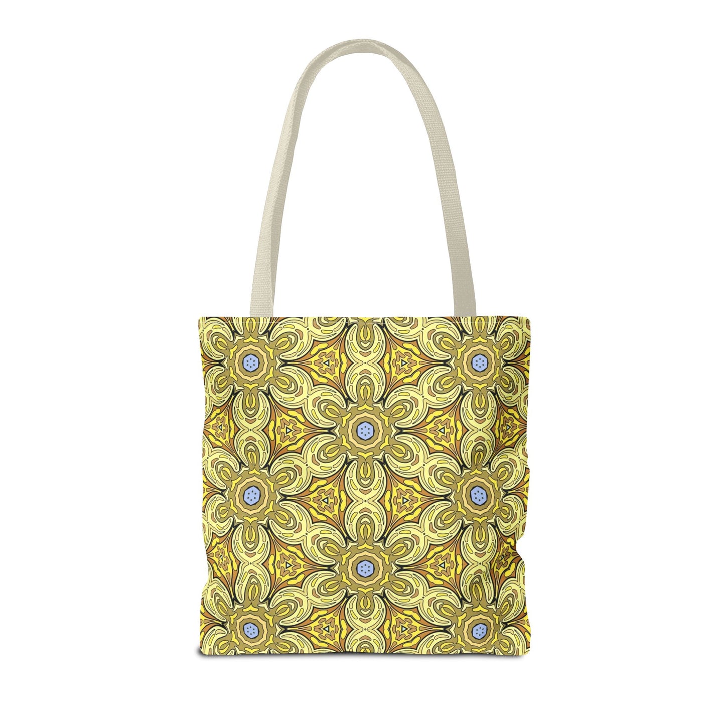 Retro Yellow Flowers Tote Bag – Geometric Floral Pattern Reusable Shopping Bag