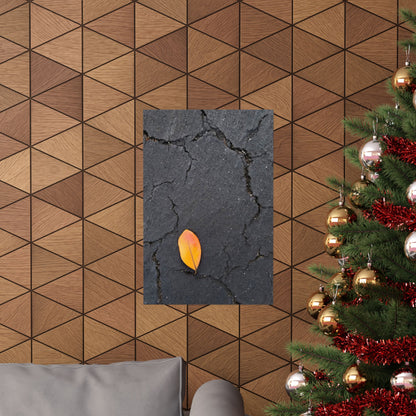 Orange Leaf Against Black Concrete Poster – Minimalist Nature Photography Wall Art