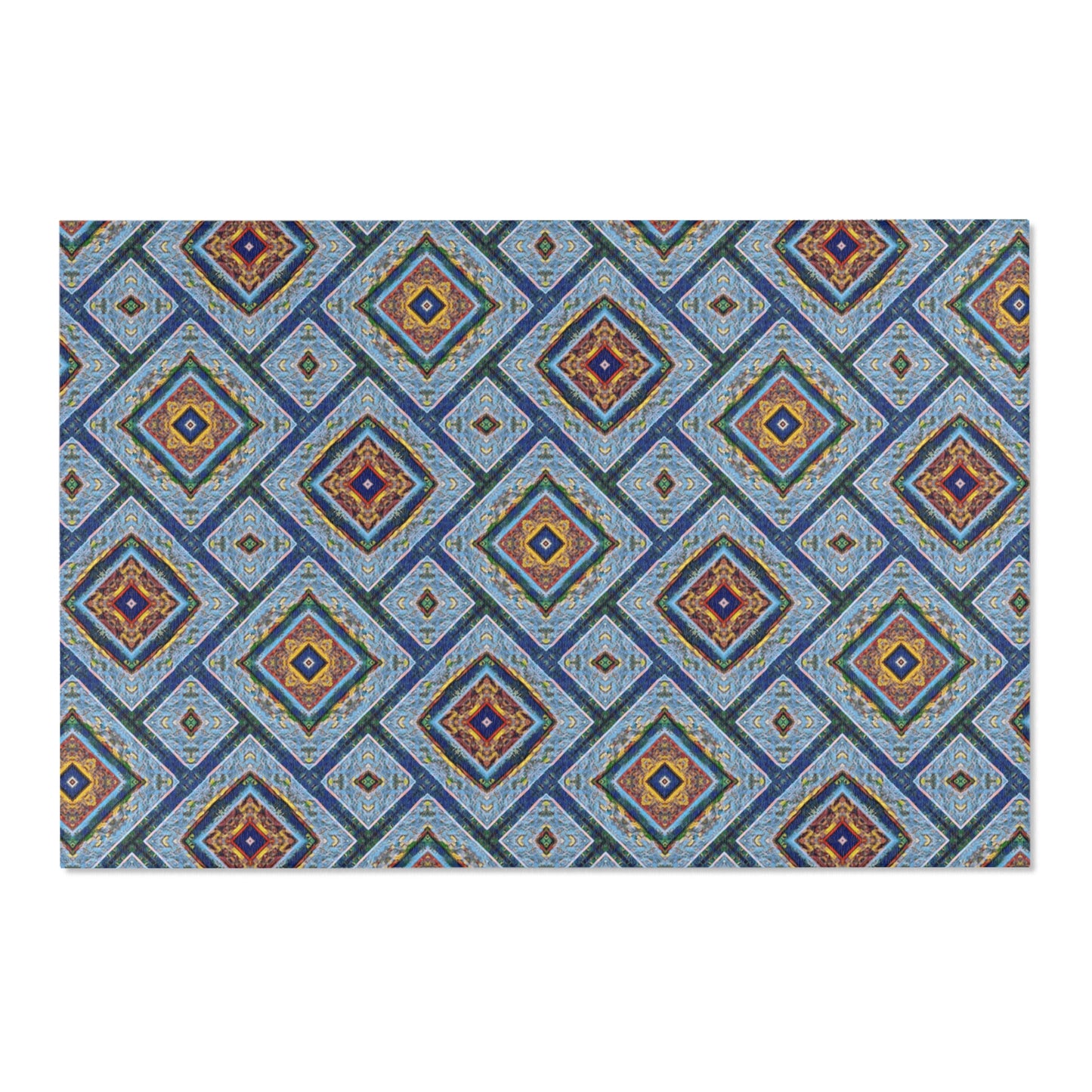 Blue Fusion Tiling Area Rug – Blue Geometric Home Decor, Modern Tile Pattern, Diamond Design Accent Rug