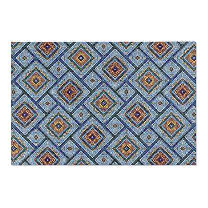 Blue Fusion Tiling Area Rug – Blue Geometric Home Decor, Modern Tile Pattern, Diamond Design Accent Rug