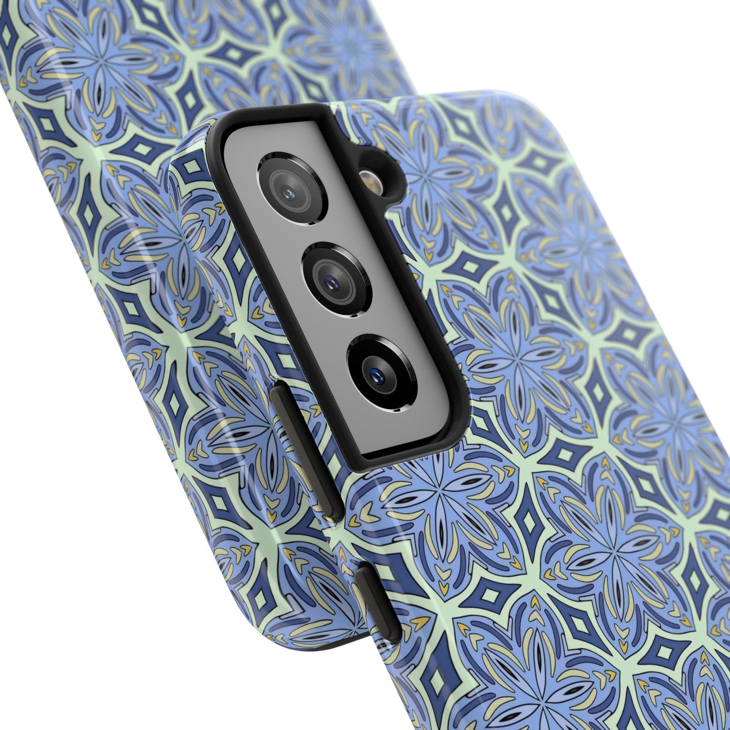 Pale Cornflower Blue and Yellow Phone Case – Geometric Floral Protective Cover for iPhone & Android Models