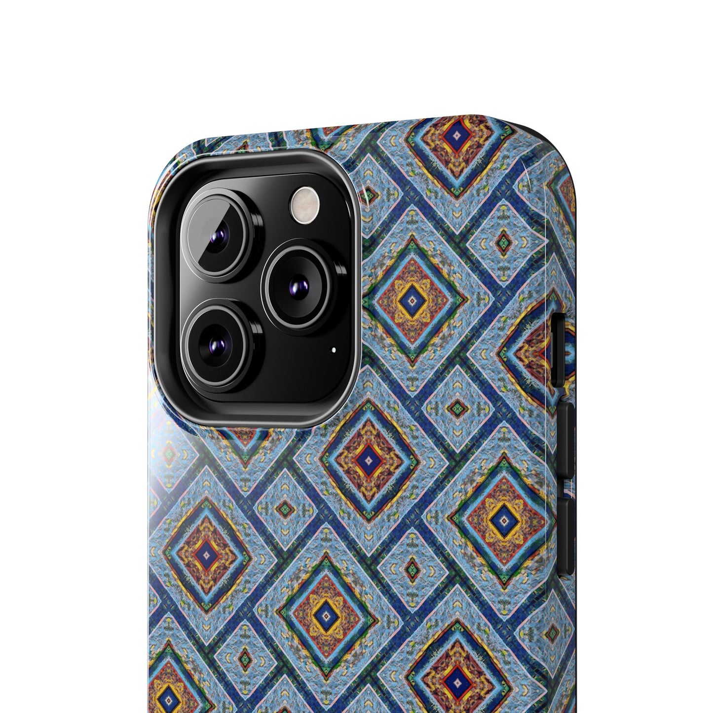 Blue Fusion Tiling Tough Case – Blue Geometric Phone Case, Modern Diamond Pattern Cover, Abstract Tile Design