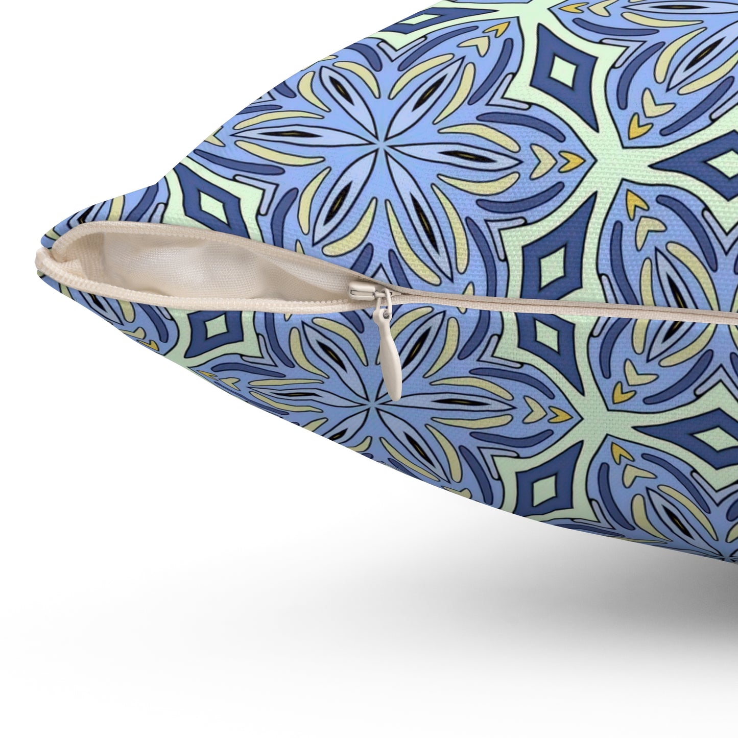 Pale Cornflower Blue and Yellow Decorative Square Pillow – Geometric Floral Throw Pillow