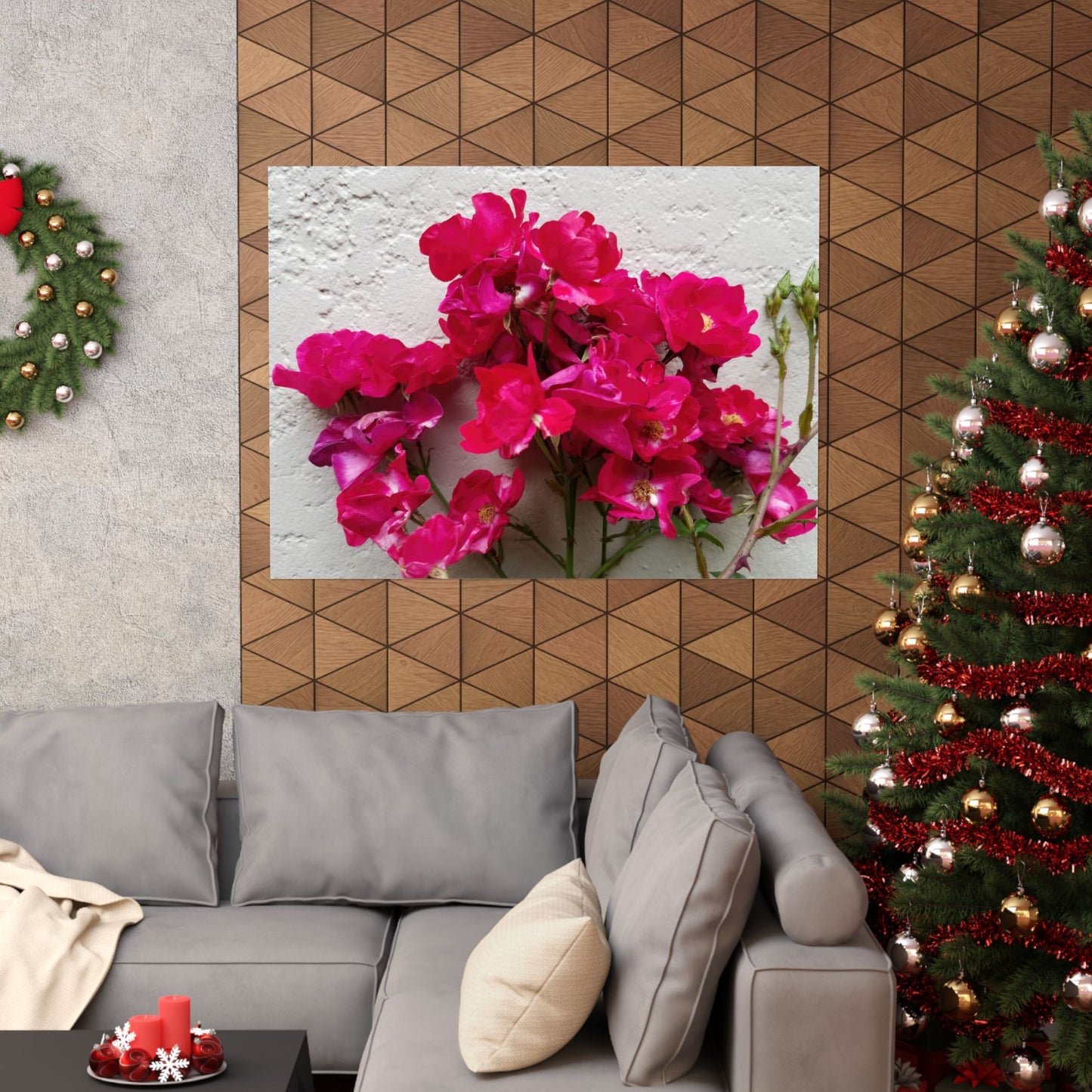 Bougainvillea Against White Stucco Wall Poster – Vibrant Floral Photography Wall Art