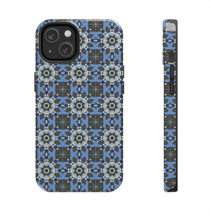 Blue Quilt Pattern Phone Case – Geometric Floral Protective Cover for iPhone & Android Models