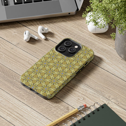 Retro Yellow Flowers Pattern Phone Case – Vibrant Geometric Floral Design for iPhone & Samsung