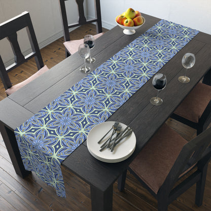 Pale Cornflower Blue and Yellow Table Runner – Elegant Floral Dining Decor for Modern and Traditional Settings