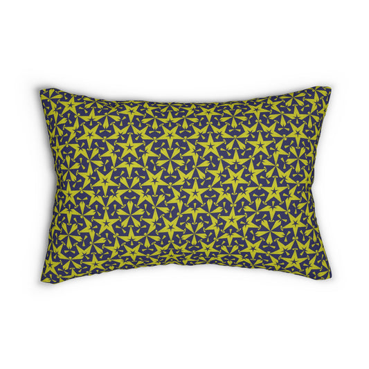 Celestial Star Pattern Lumbar Pillow – Bold Yellow & Navy Geometric Cushion for Modern or Boho Home Decor