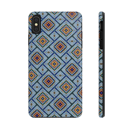 Blue Fusion Tiling Tough Case – Blue Geometric Phone Case, Modern Diamond Pattern Cover, Abstract Tile Design