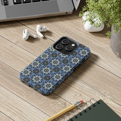Blue Quilt Pattern Phone Case – Geometric Floral Protective Cover for iPhone & Android Models